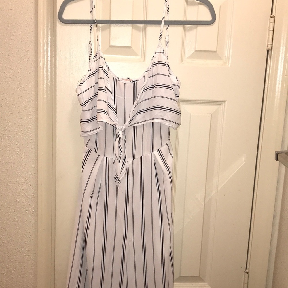 White jumpsuit with black stripes NWOT